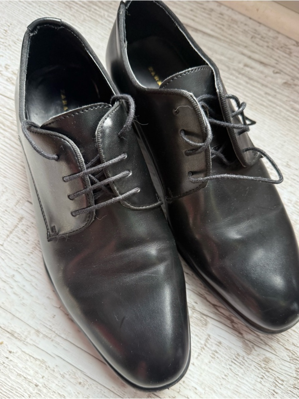 Zara Black Leather Derby Lace-Up Shoes